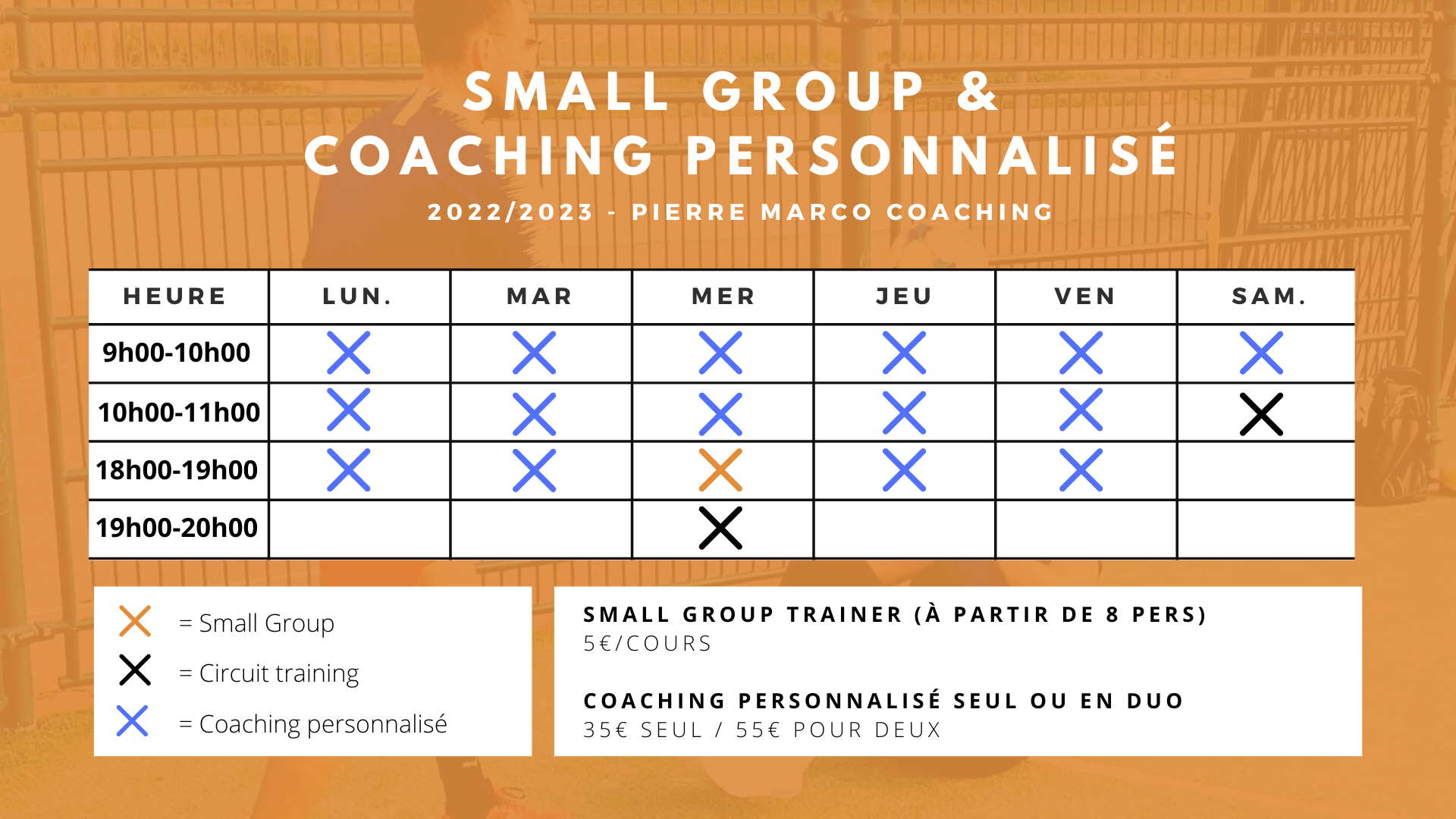 Calendrier coaching personnalisé et groupes
